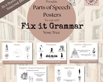 Plakaty o częściach mowy: Popraw to, użytkownicy gramatyki, Charlotte Mason, Gramatyka dla szkół domowych (pliki PDF do druku)