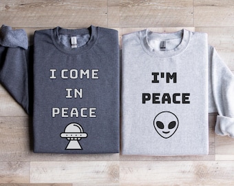 Matching Couple Sweatshirts: Funny Alien Graphic Jumpers