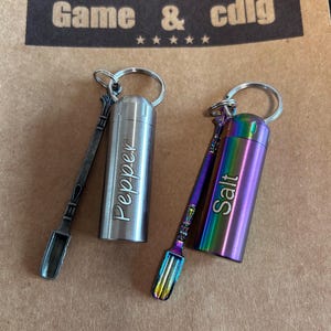 Personalized Traveling Coarse salt/Pepper/Sugar shakers, Meta Waterproof pill box  , keychain pendant