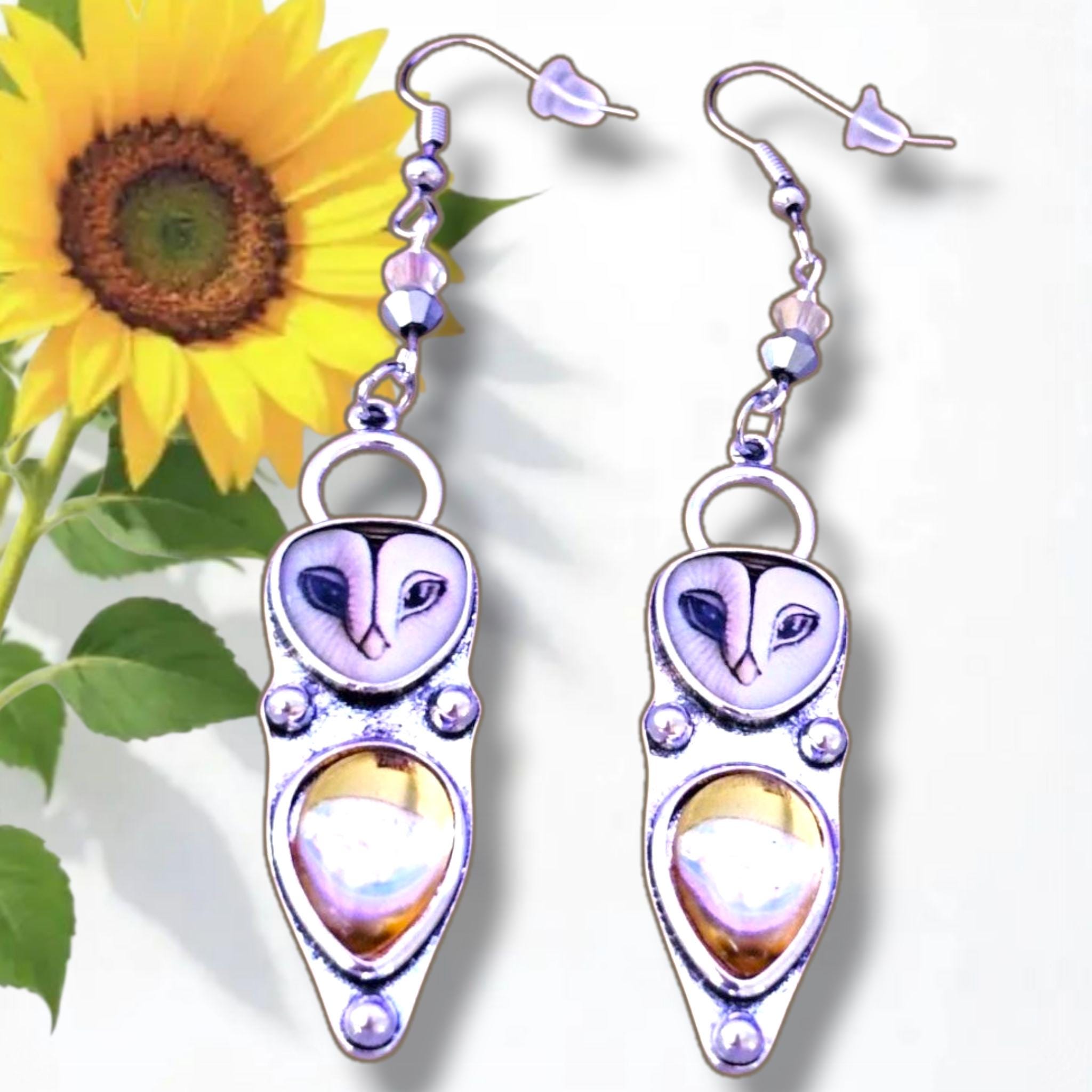 Vintage Owl Earrings: Bohemian Metal with Champagne Glass