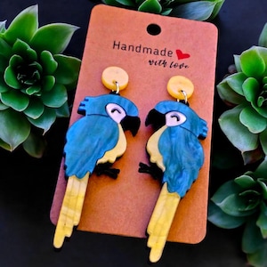 Blue and Gold Macaw Acrylic Bird Earrings