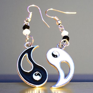 Yin Yang Earrings: Black & White Crystal Charm Jewelry