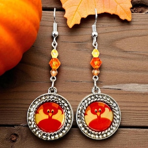 Rhinestone Turkey Earrings: Fall Harvest Thanksgiving Jewelry