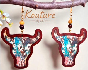 Handgemachte Holz Kuh Schädel Ohrringe: Western Cowgirl Schmuck