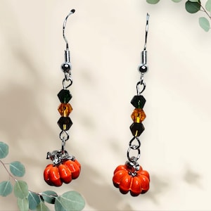 Handmade Pumpkin Earrings: Fall Harvest Crystal Bead Dangles