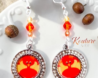 Turkey Earrings: Fall Harvest Earrings. Thanksgiving Jewelry. Rhinestone Earrings.