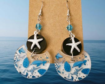 Seestern Ozean Ohrringe: Acryl Sea Life Schmuck Sterling Silber Haken