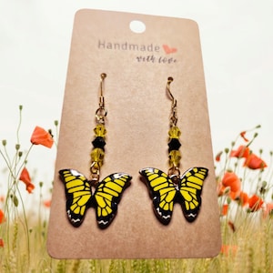 Butterfly Earrings. Yellow Butterfly Earrings. Monarch Butterfly Earrings