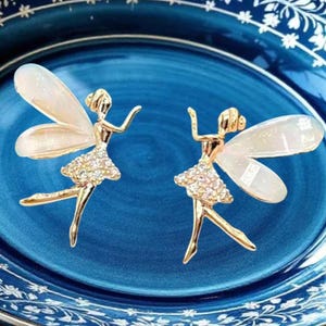 Crystal Ballerina Fairy Earrings: Zircon Stone Wings, Whimsical Jewelry