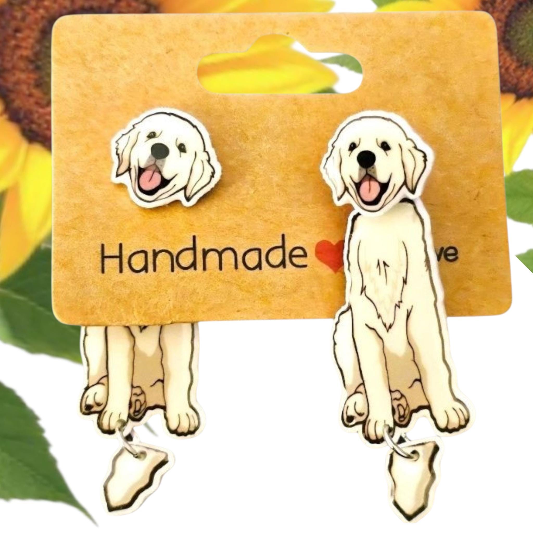 Orecchini pendenti in argento sterling con Golden Retriever