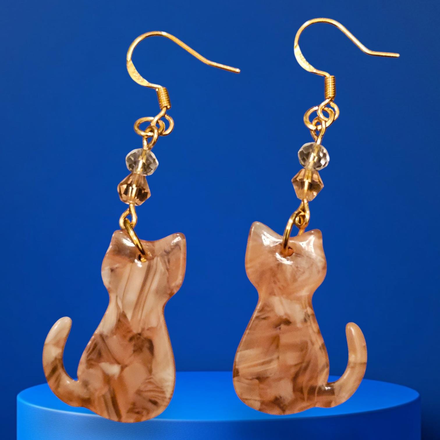 Tabi Cat Earrings: Creamy Orange Acrylic with Crystal Beads