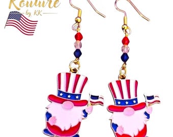 Patriotic Gnome Earrings. 4th of July Jewelry