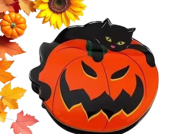 Pince à cheveux acrylique chat noir citrouille d'Halloween