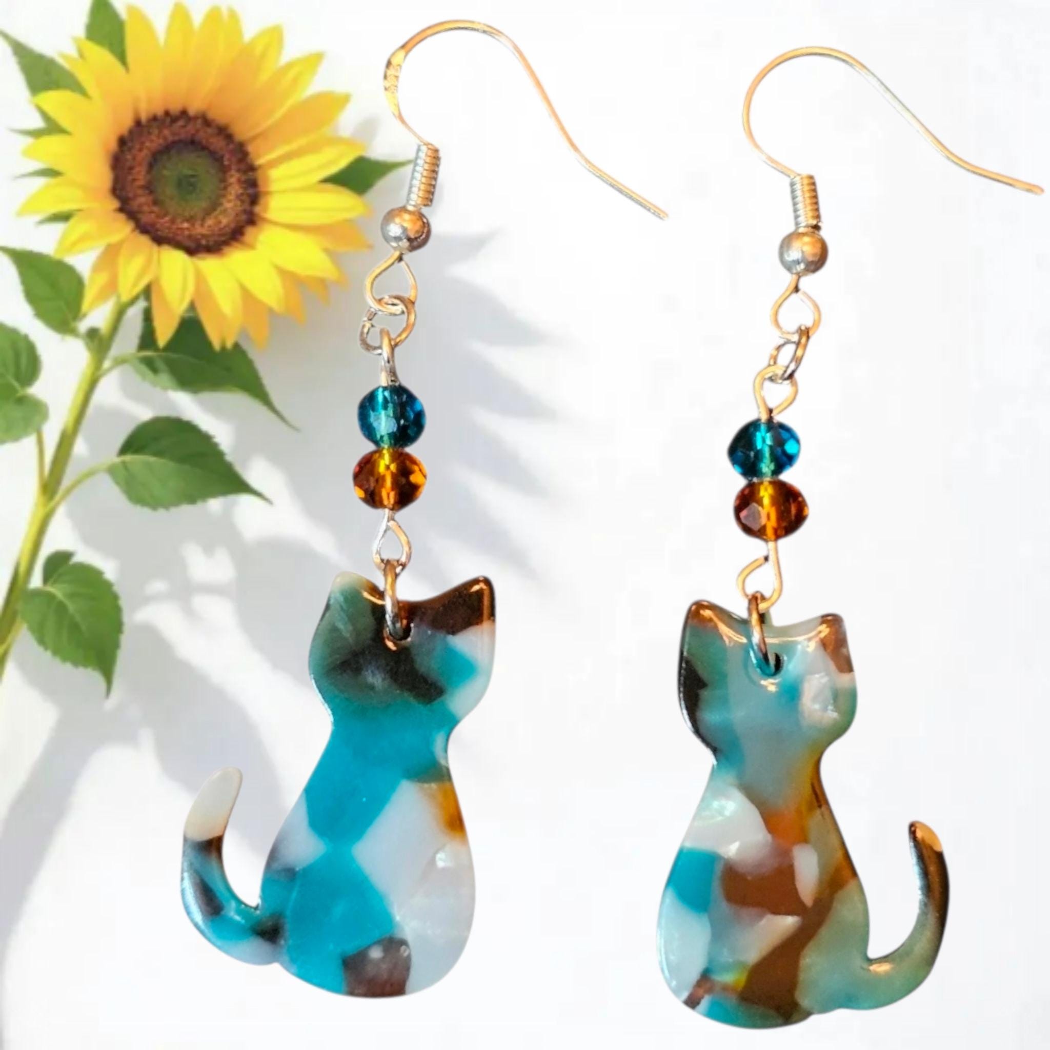 Orecchini Gatto In Acrilico Colorato A Forma Di Cuore – Leggeri E Ipoallergenici, Regalo Per Amanti Dei Felini - 3