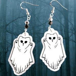 Halloween Ghost Cat Earrings: Spooky Crystal Jewelry