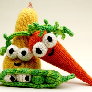 Don&#39;t Eat Your Veggies Amigurumi Knitting Pattern with Peas, Carrot, and Squash PDF Download