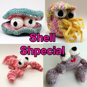 Shell Special Amigurumi Pattern Pack with Clam, Crab, Lobster, and Nautilus Digital Download
