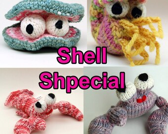 Shell Special Amigurumi Pattern Pack with Clam, Crab, Lobster, and Nautilus Digital Download