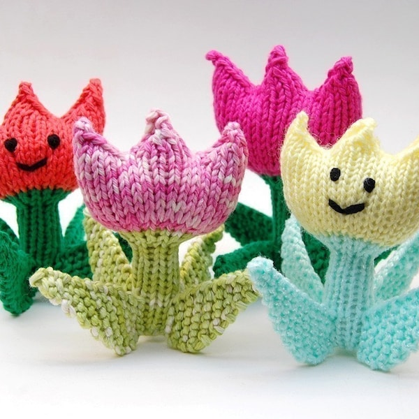 Wiosenny kwiat tulipana dzianinowy Amigurumi pluszowa zabawka miękka rzeźba wzór PDF do pobrania