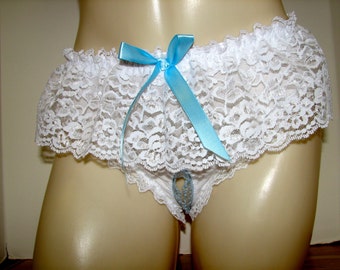 Lacy Crotchless Sissy Panties Vintage or Pin-up Girl flare pretty Baby Blue on white with pink SEXY GIRLS Size S M L or XL Pin up girl panties | Etsy