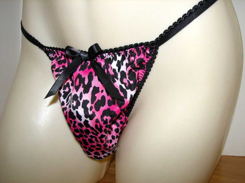 Pink &  Black Animal Print String Bikini Dress Up Sissy Panties Roomy Front for Men RIo Bum Size S M L and XLarge 