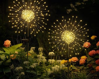 Solar Firework Garden Lights (2 Pack): Warm White LED Fairy Lights