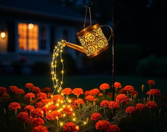 Solar Watering Can Garden Light: Metal LED Fairy Lights