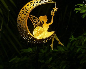 Solar Moon Fairy Garden Light: LED Outdoor Statue