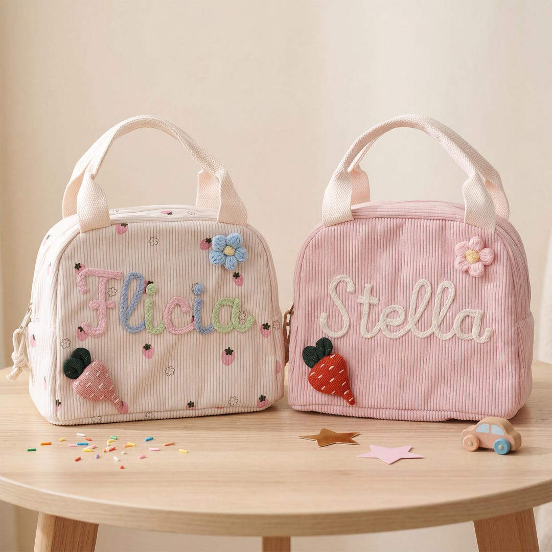 Personalized Corduroy Lunch Bag, Embroidered Kids Lunch Box, Picnic Bag ...