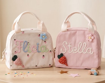 Personalized Corduroy Lunch Bag, Embroidered Kids Lunch Box, Picnic Bag, Back to School Gift, Toddler Gift