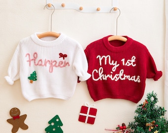 Custom Embroidered Christmas Baby Name Sweater, Personalized Gift