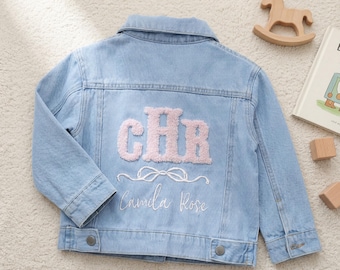 Op maat geborduurd spijkerjack voor kinderen, gepersonaliseerde naam badstofsteek, jeansbovenkleding peuter