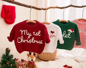 Bestickter Baby Name Pullover, niedlicher Kleinkind Pullover, Weihnachtspullover, Urlaub Dekor, Weihnachtsgeschenke