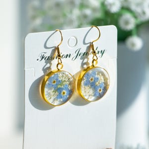 Forget Me Not Real Flower Earrings, Handmade Dried Flower Earrings, Pressed Flower Dangle Drop Earrings,Resin Flower Jewerly, Birthday Gift