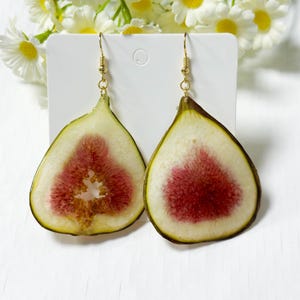 Fig Real Fruit Earrings, Handmade Dried Fruit Earrings, Pressed Fig Fruit Dangle Drop Earrings, Gold Earrings Silver Jewelry, Birthday Gift