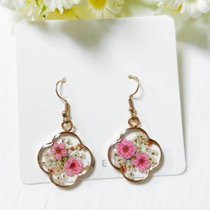 Vergeet me niet echte bloemoorbellen, handgemaakte oorbellen met gedroogde bloemen, geperste bloem hangoorbellen, goud-zilveren sieraden, verjaardagscadeau