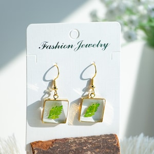 Fern Leaf Real Plant Earrings, Handmade Dried Leaves Earrings,Christmas Tree Earrings,Dangle Drop Earrings, Mother&#39;s Day Christmas Gift