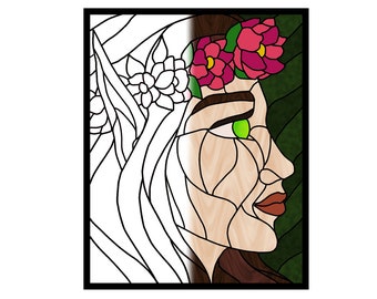 Elf Stained Glass Printable for Adult and Kids Colouring Book Page or Stained Glass Pattern prints 8x10 image on 8.5x11 paper PDF