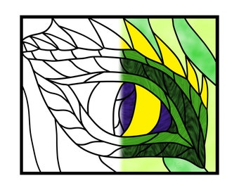 Dragon Eye Stained Glass Printable for Adult and Kids Colouring Book Page or Real Stained Glass Pattern prints 8x10 image on 8.5x11 paper