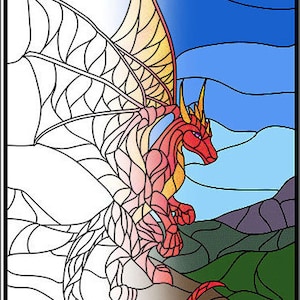 Stained Glass Dragon Adult or Kids Colouring Book Page or Real Stained Glass Pattern for 8.5x11 Paper