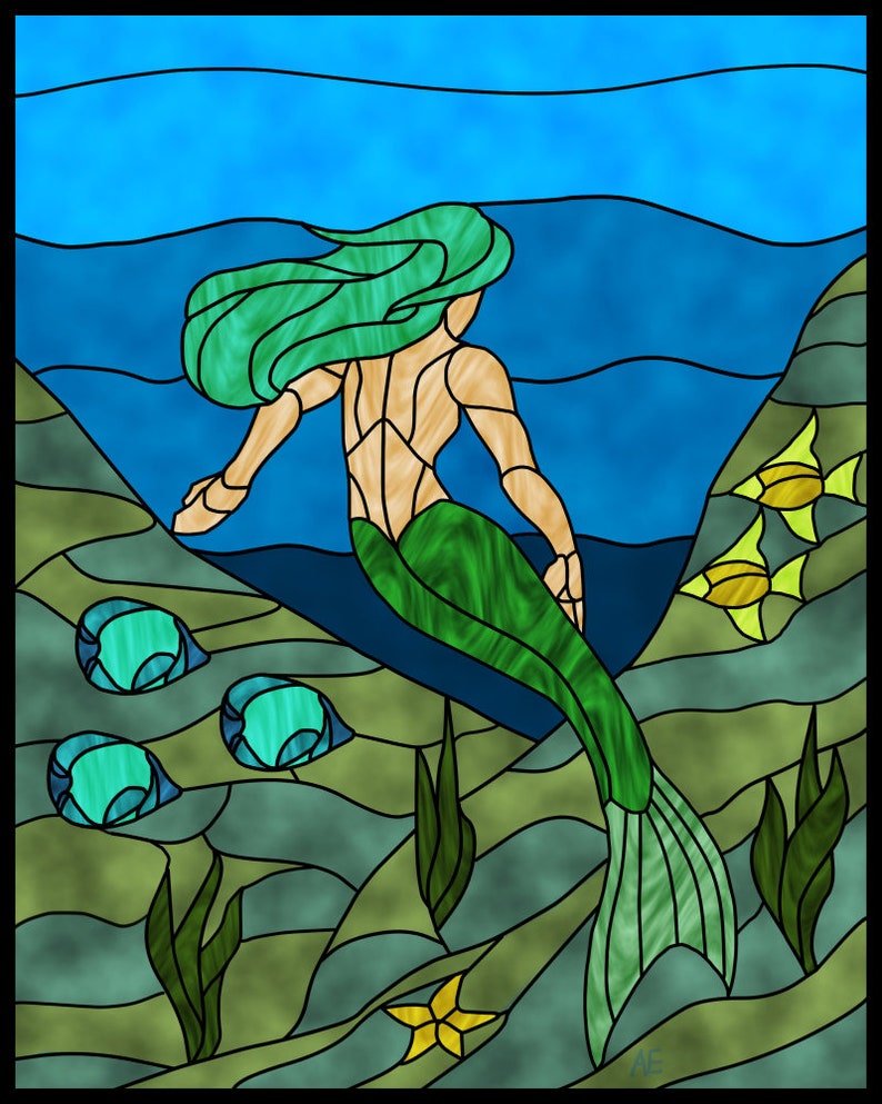 Mermaid Stained Glass Printable for Adult and Kids Colouring - Etsy