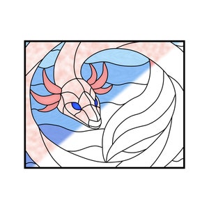 Axolotl Sea Serpent Stained Glass Pattern for Adult and Kids Colouring Book Page or Real Stained Glass Pattern prints 8x10 on 8.5x11 paper