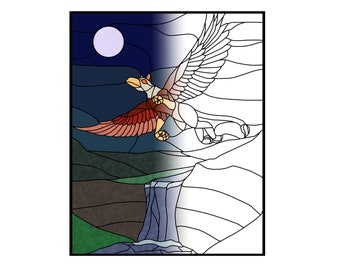 Gryphon printable for adults and children, can be used as colouring page or real stained glass pattern prints 8x10 image on 8.5x11 paper