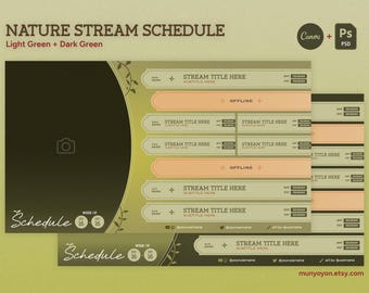 Sjabloon stroomschema natuurthema | Groen VTuber / Streamer-weekschema