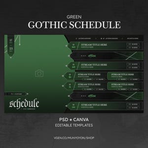 Gothic Green Stream Schedule Template | Vtuber / Streamer Weekly Schedule