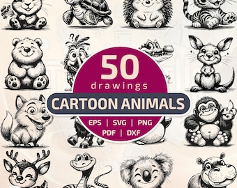 50 cartoondierensilhouetten voor lasergravure en kinderkamerdecoratie