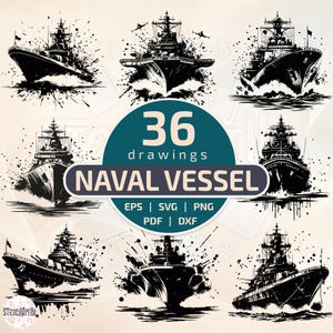 Warship Stencil Clipart Set: Modern Naval Vessel Silhouettes (Digital Download)