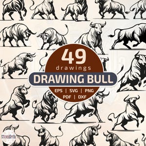 Bull Silhouette Stencil Set: Minimalist Line Art (Digital Download)
