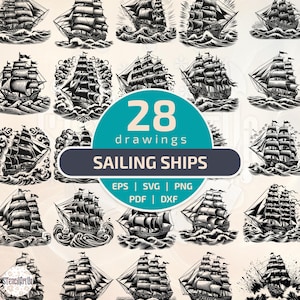 Sailing Ships Stencil Set | Sailing Boat Vector Silhouettes | Nautical Sailboat Designs for Crafting, Engraving, and Decoration
