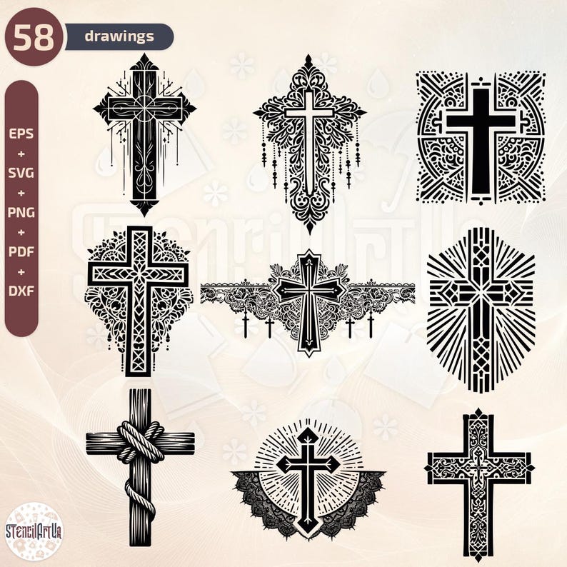 Christian Cross SVG and Religious Symbol DXF Bundle, Gothic Memorial ...